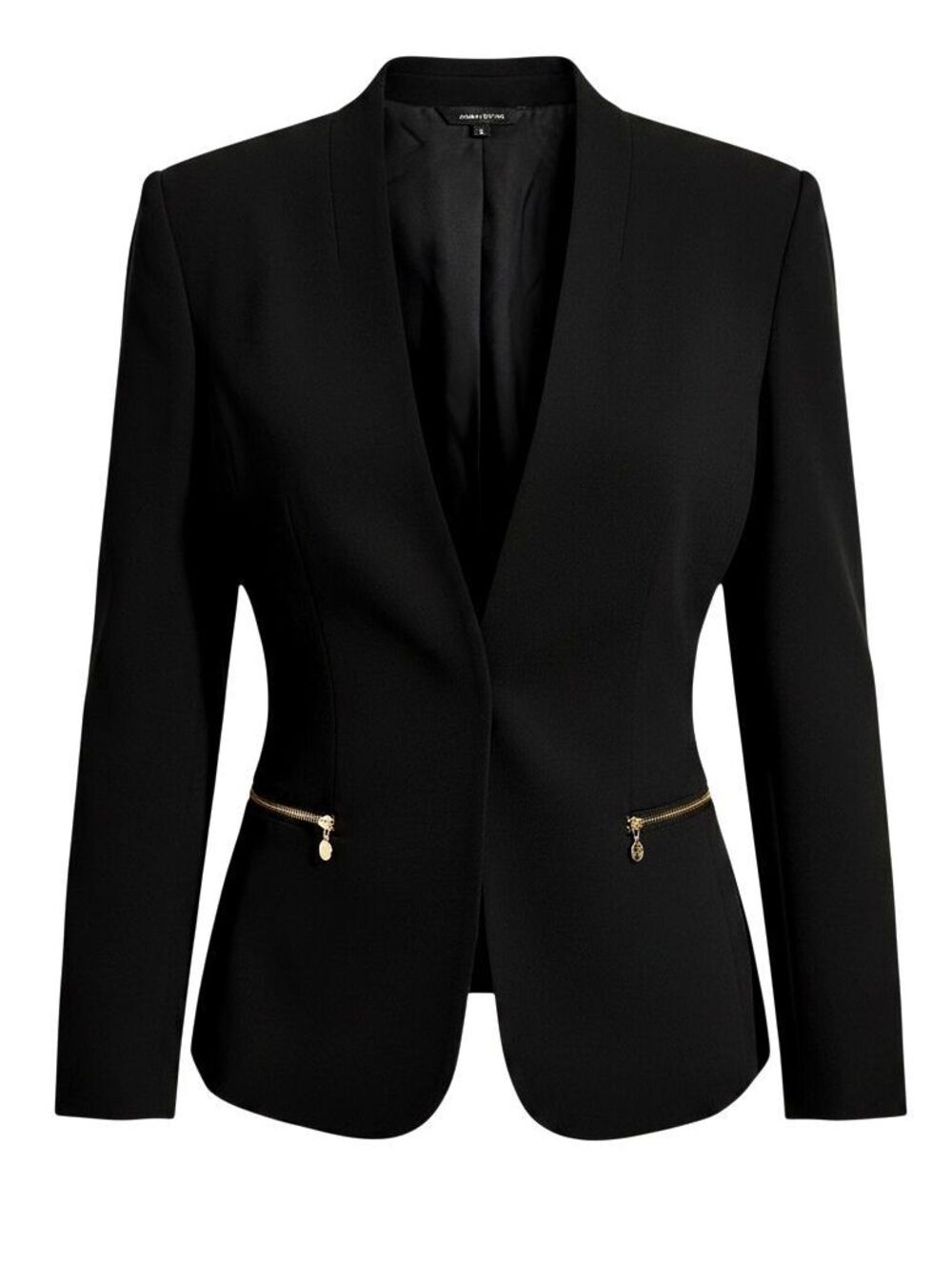 ANNE KLEIN Womens (L) Black Career Blazer Jacket Collarless w/ Zippered Pockets